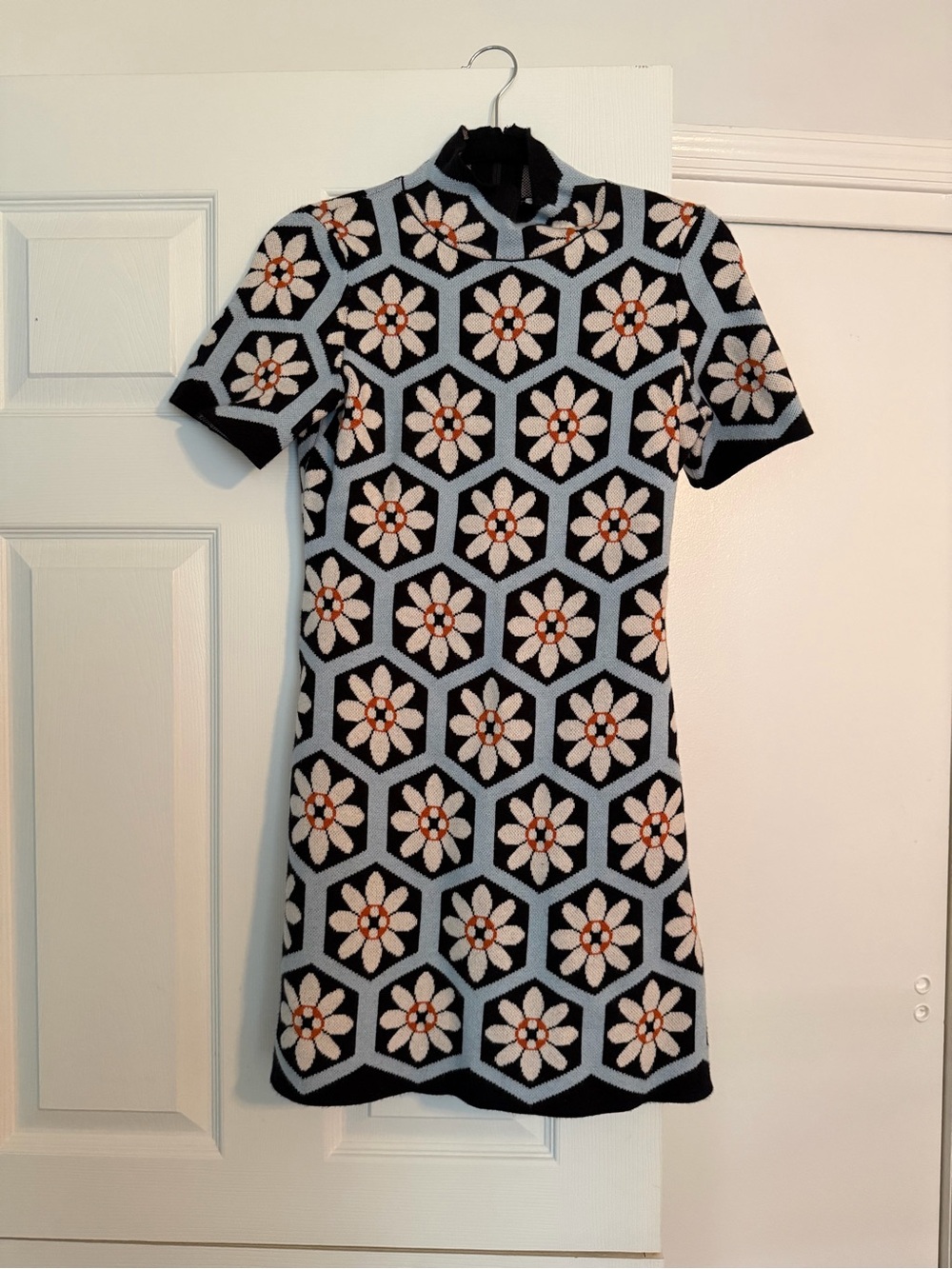 Anthropologie Nina Floral Geo Knit Short-Sleeve Dress